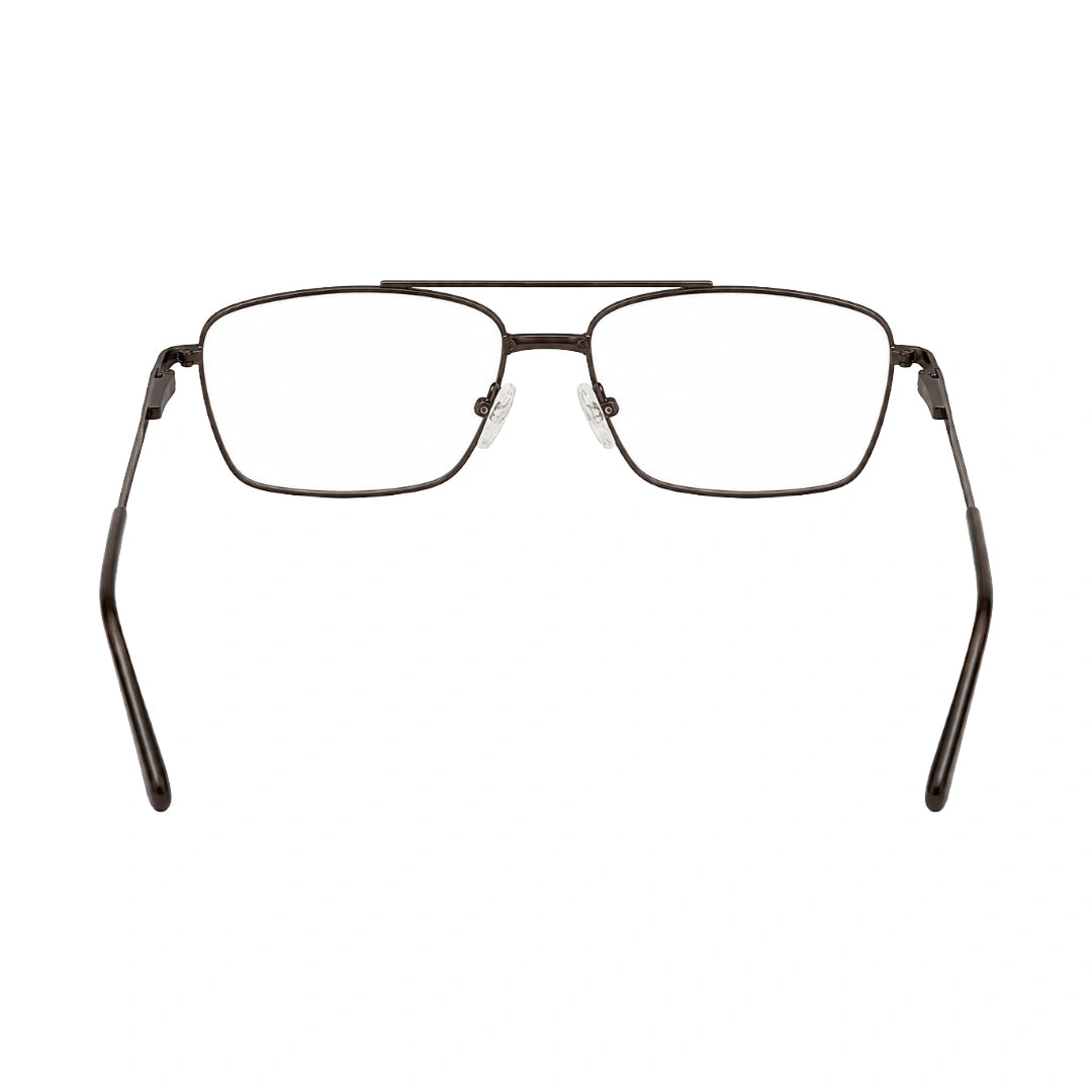OS Fashion Style 22014 rectangular double bridge metal prescription eyeglasses in brown, rear view