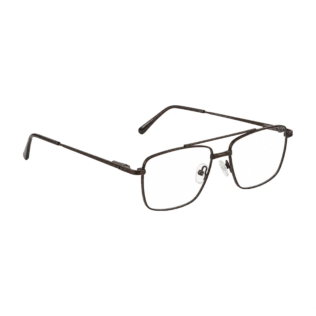 OS Fashion Style 22014 rectangular double bridge metal prescription eyeglasses in brown, angled view
