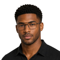 Man wearing OS Fashion Style 22014 rectangular double bridge metal prescription eyeglasses in brown, front view