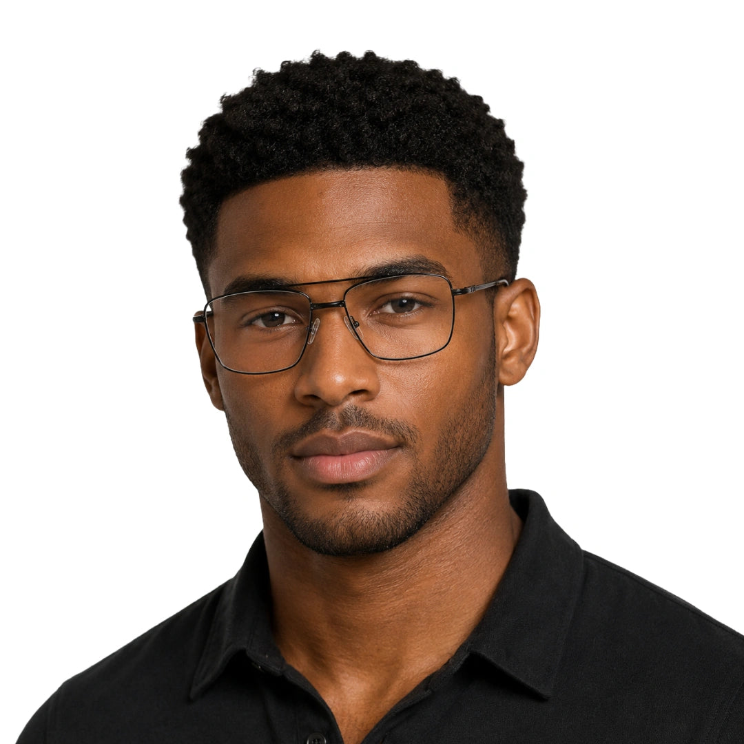 Man wearing OS Fashion Style 22014 rectangular double bridge metal prescription eyeglasses in brown, front view