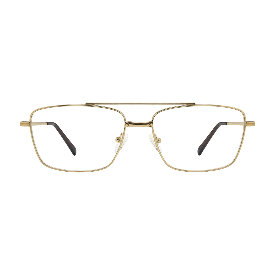 OS Fashion Style 22014 rectangular double bridge metal prescription eyeglasses in gold, front view