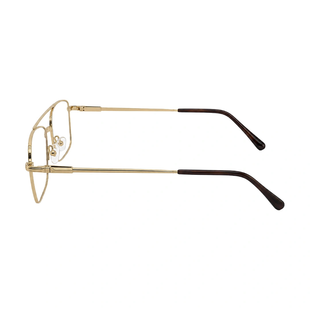 OS Fashion Style 22014 rectangular double bridge metal prescription eyeglasses in gold, side profile view