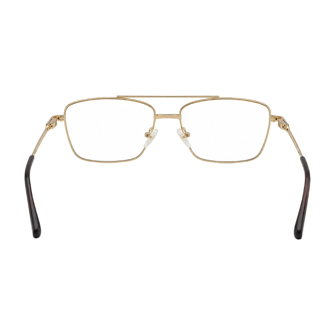 OS Fashion Style 22014 rectangular double bridge metal prescription eyeglasses in gold, rear view