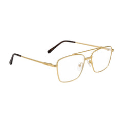 OS Fashion Style 22014 rectangular double bridge metal prescription eyeglasses in gold, angled view