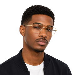 Man wearing OS Fashion Style 22014 rectangular double bridge metal prescription eyeglasses in gold