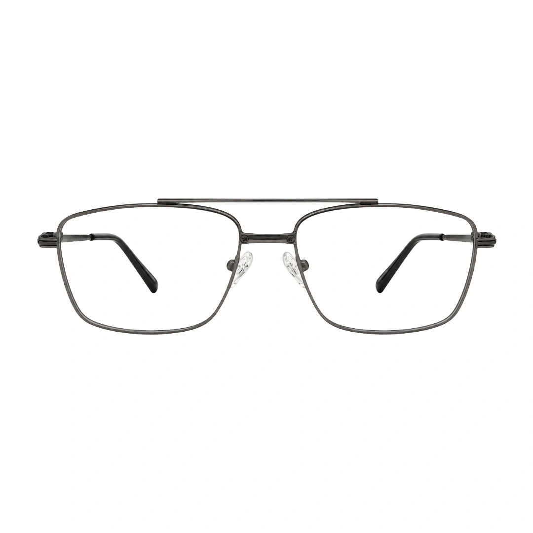 OS Fashion Style 22014 rectangular double bridge metal prescription eyeglasses in gunmetal, front view