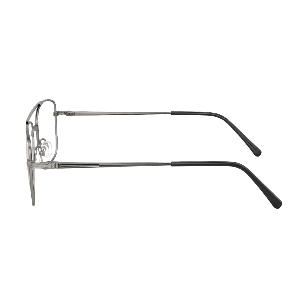 OS Fashion Style 22014 rectangular double bridge metal prescription eyeglasses in gunmetal, side profile view