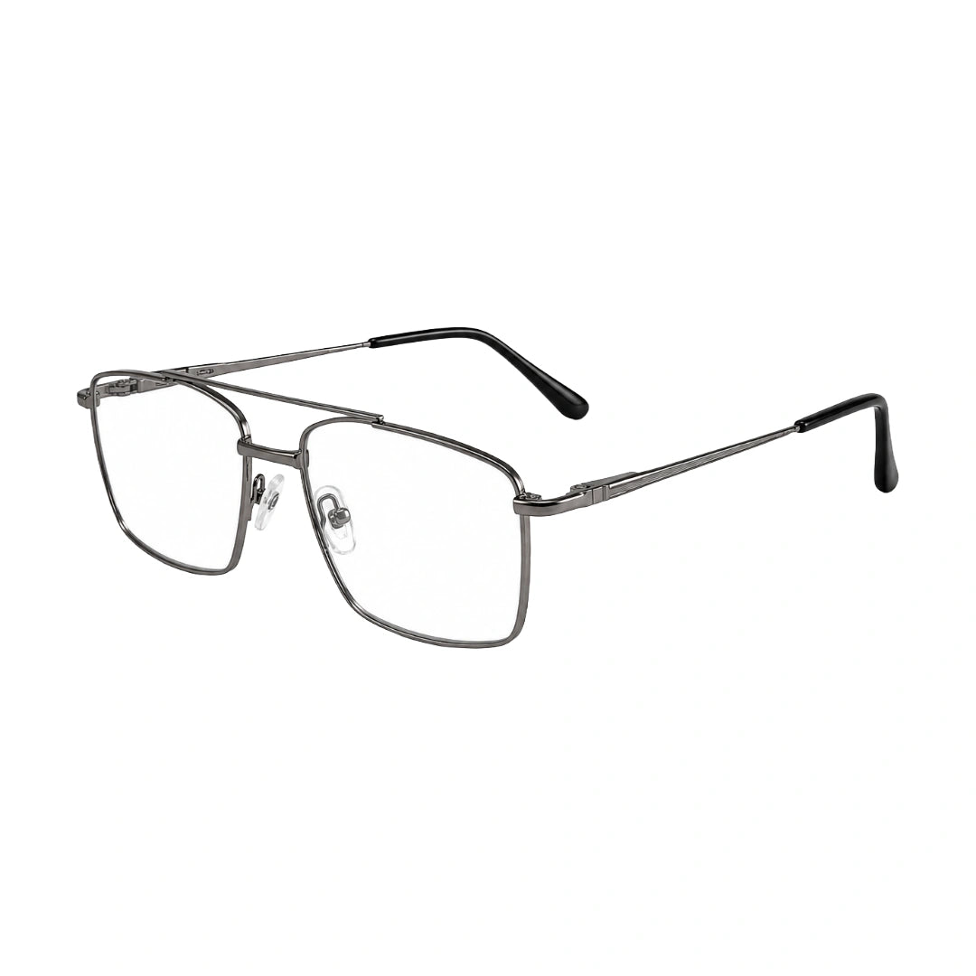 OS Fashion Style 22014 rectangular double bridge metal prescription eyeglasses in gunmetal, three-quarter angled view
