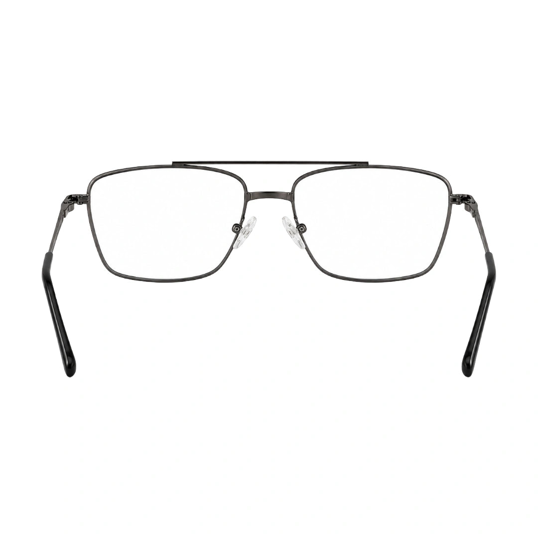 OS Fashion Style 22014 rectangular double bridge metal prescription eyeglasses in gunmetal, rear view