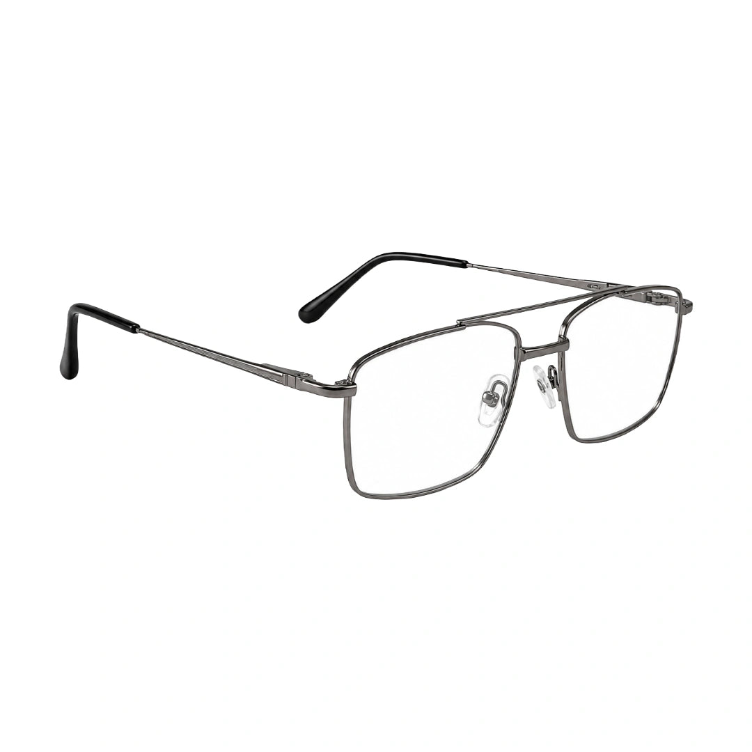 OS Fashion Style 22014 rectangular double bridge metal prescription eyeglasses in gunmetal, angled view