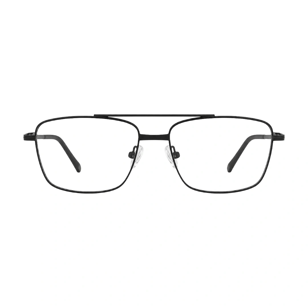 OS Fashion Style 22014 rectangular double bridge metal prescription eyeglasses in matte black, front view