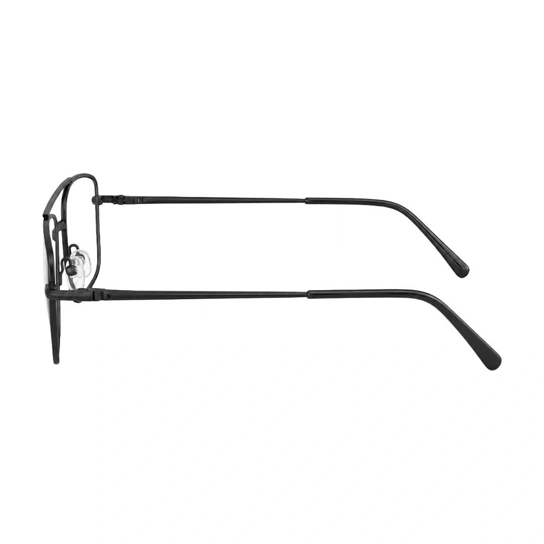OS Fashion Style 22014 rectangular double bridge metal prescription eyeglasses in matte black, side profile view