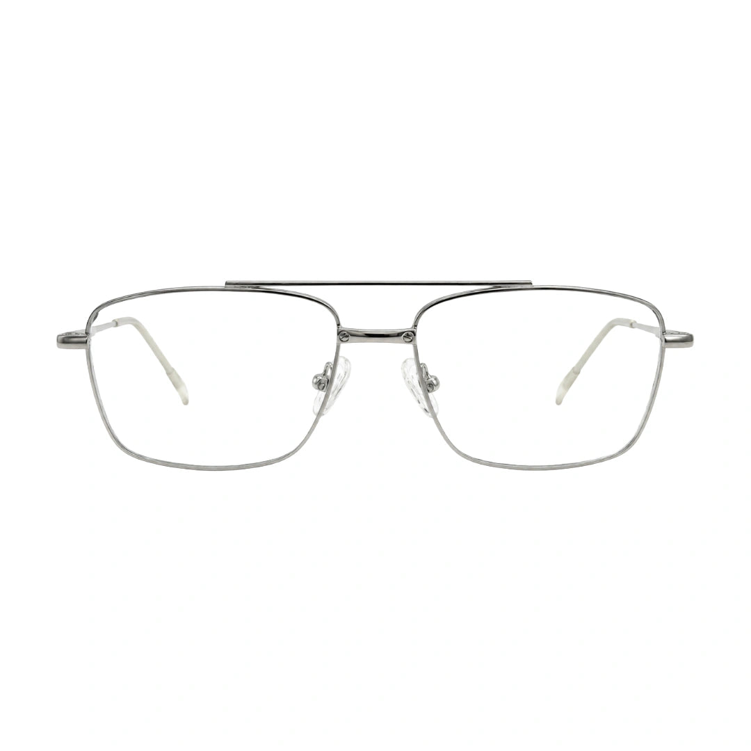 OS Fashion Style 22014 rectangular double bridge metal prescription eyeglasses in silver, front view