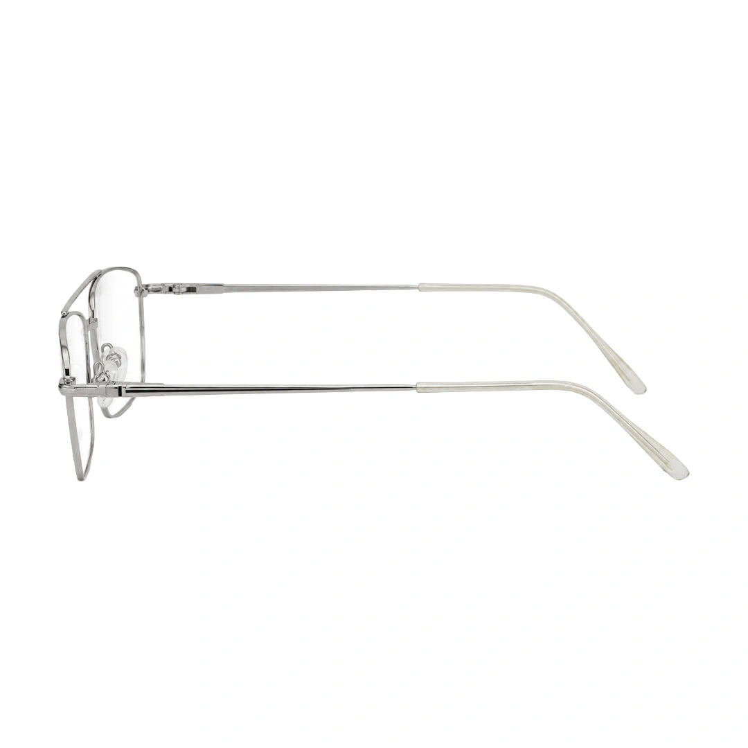OS Fashion Style 22014 rectangular double bridge metal prescription eyeglasses in silver, side profile view