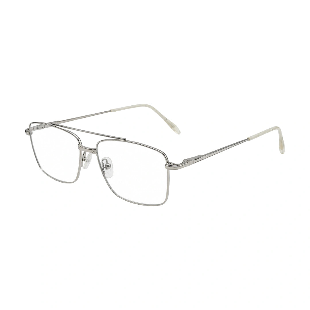 OS Fashion Style 22014 rectangular double bridge metal prescription eyeglasses in silver, three-quarter angled view