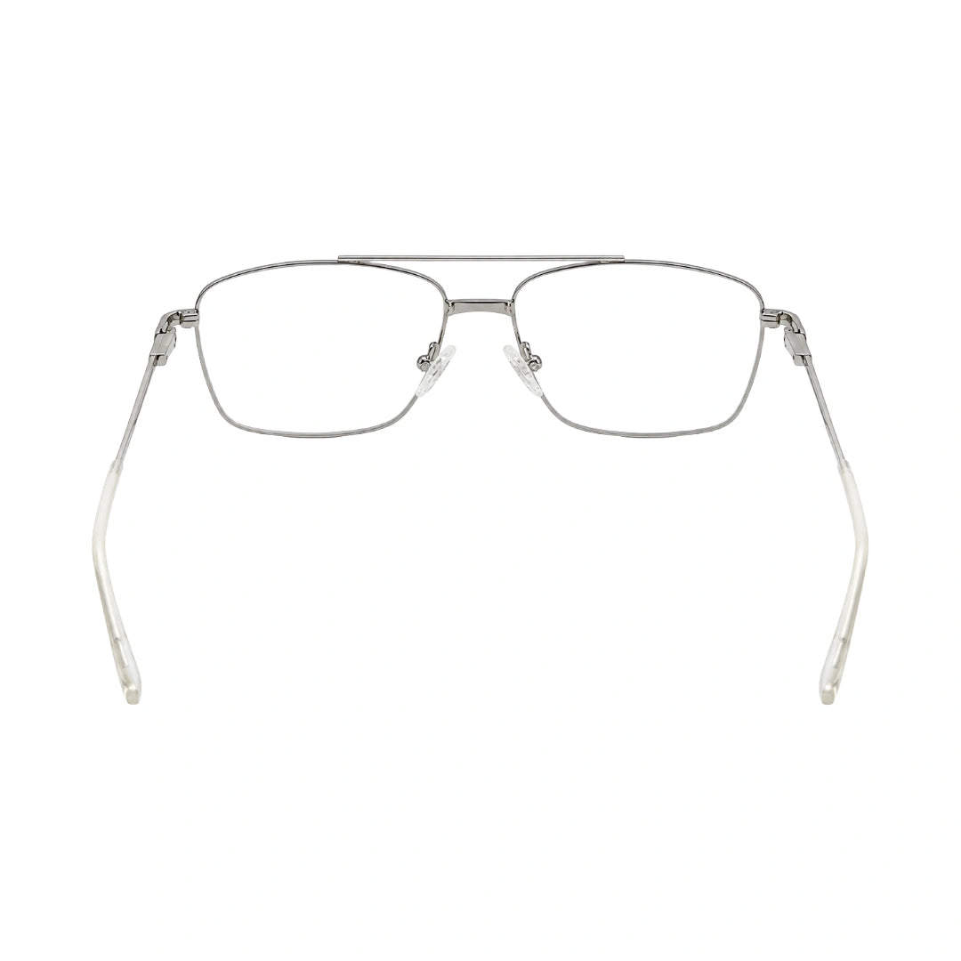 OS Fashion Style 22014 rectangular double bridge metal prescription eyeglasses in silver, rear view
