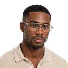 Man wearing OS Fashion Style 22014 rectangular double bridge metal prescription eyeglasses in silver, front view