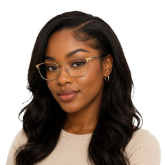 Woman wearing OS Fashion Style 22015 professional clubmaster optical frame in gold, front view