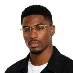 Man wearing OS Fashion Style 22015 professional clubmaster optical frame in gold, front view