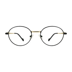 OS GLADIATOR 10002 oval round metal prescription eyeglasses for men and women in black and gold, front view