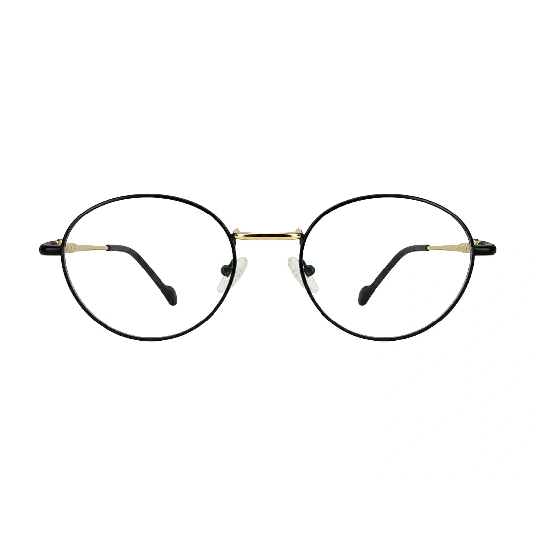 OS GLADIATOR 10002 oval round metal prescription eyeglasses for men and women in black and gold, front view