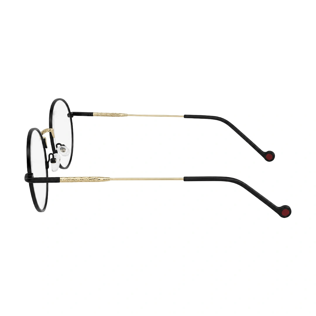 OS GLADIATOR 10002 oval round metal prescription eyeglasses for men and women in black and gold, side profile view