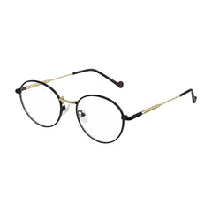 OS GLADIATOR 10002 oval round metal prescription eyeglasses for men and women in black and gold, three-quarter angled view