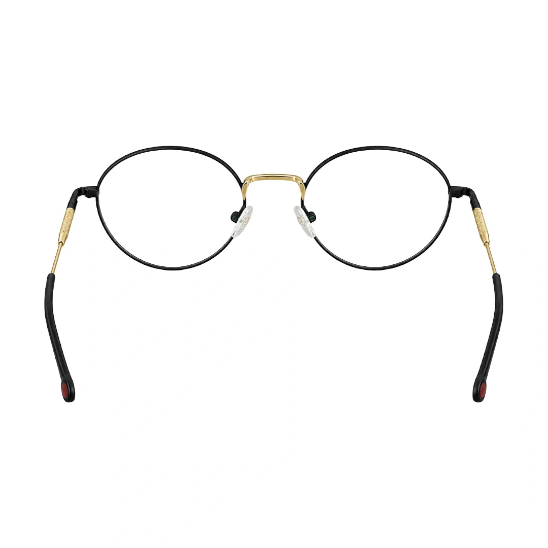 OS GLADIATOR 10002 oval round metal prescription eyeglasses for men and women in black and gold, rear view