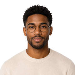 Man wearing OS GLADIATOR 10002 oval round metal prescription eyeglasses for men and women in black and gold