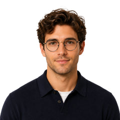 Man wearing OS GLADIATOR 10002 oval round metal prescription eyeglasses for men and women in black and gold, front view