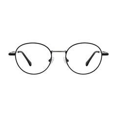 OS GLADIATOR 10002 oval round metal prescription eyeglasses for men and women in black and silver, front view