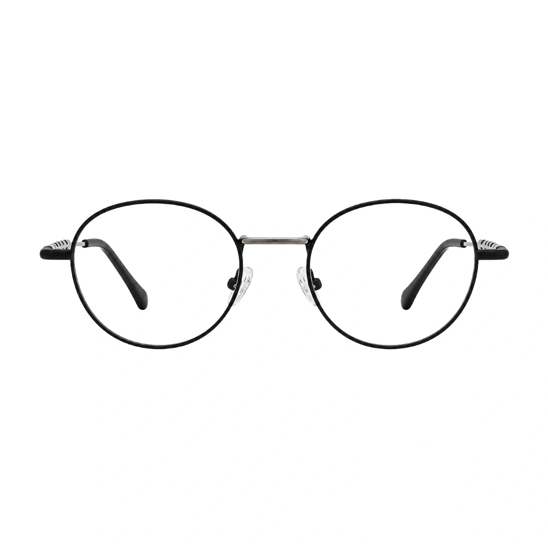 OS GLADIATOR 10002 oval round metal prescription eyeglasses for men and women in black and silver, front view