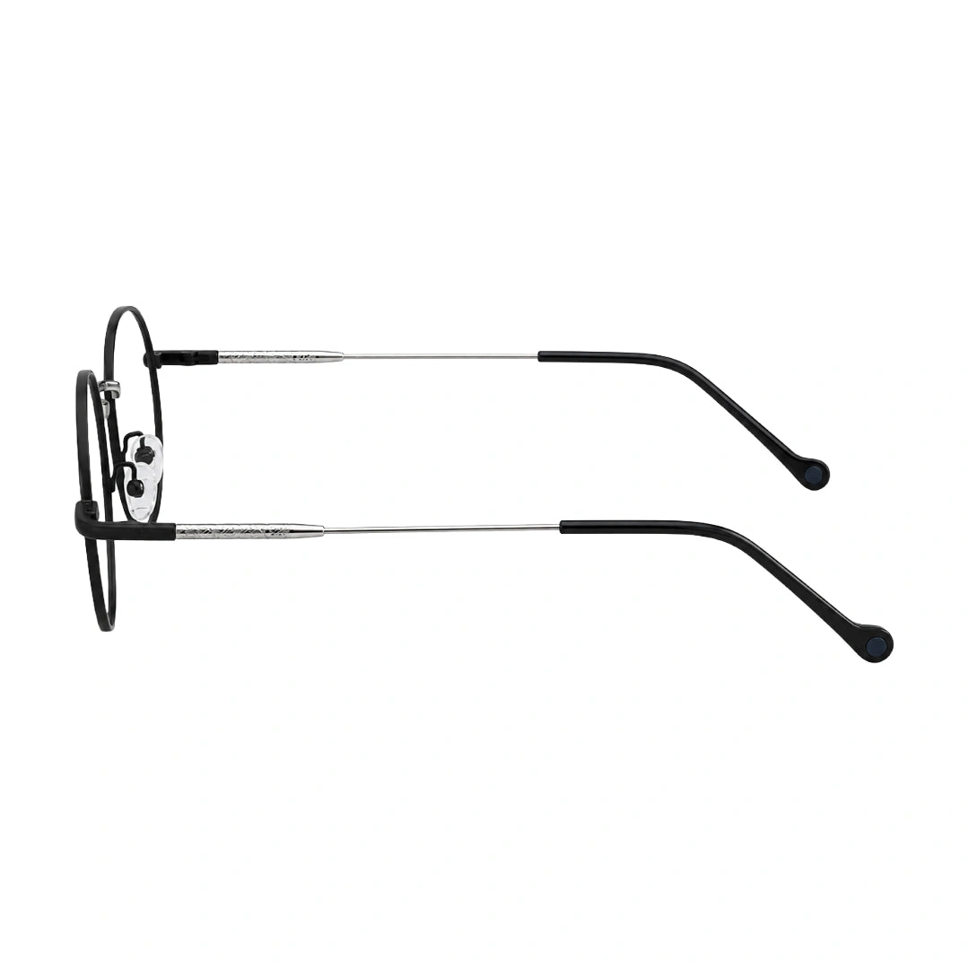 OS GLADIATOR 10002 oval round metal prescription eyeglasses for men and women in black and silver, side profile view