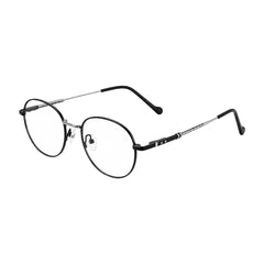 OS GLADIATOR 10002 oval round metal prescription eyeglasses for men and women in black and silver, three-quarter angled view