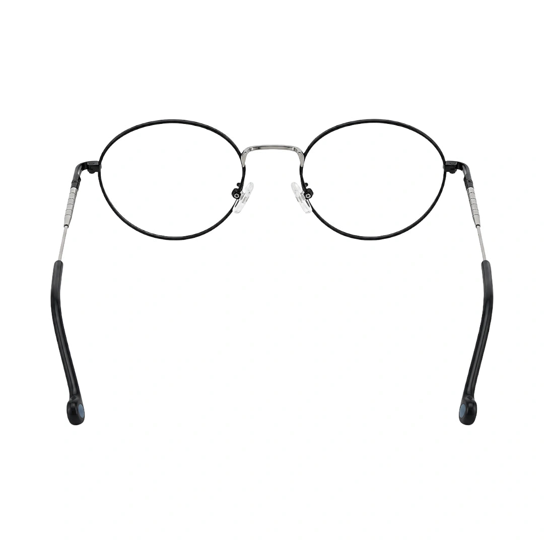 OS GLADIATOR 10002 oval round metal prescription eyeglasses for men and women in black and silver, rear view
