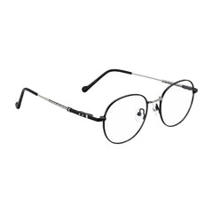OS GLADIATOR 10002 oval round metal prescription eyeglasses for men and women in black and silver, angled view