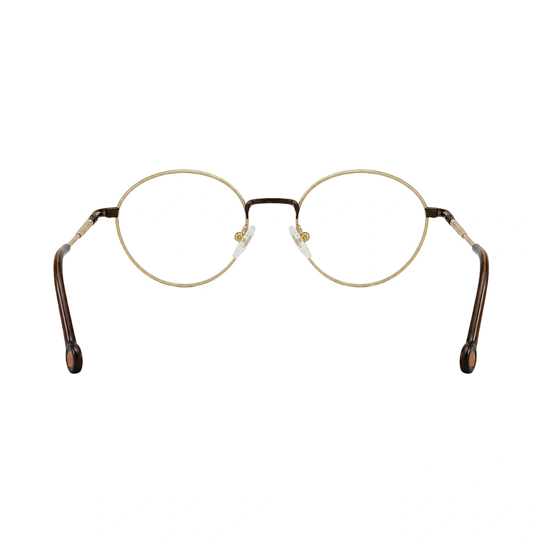 OS GLADIATOR 10002 oval round metal prescription eyeglasses for men and women in brown and gold, rear view