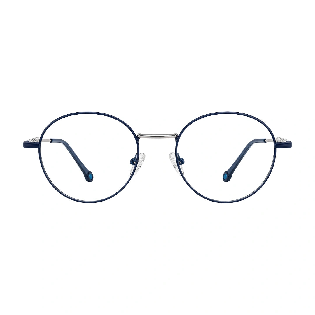 OS GLADIATOR 10002 oval round metal prescription eyeglasses for men and women in silver and blue, front view