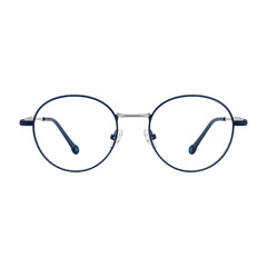 OS GLADIATOR 10002 oval round metal prescription eyeglasses for men and women in silver and blue, front view