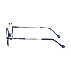 OS GLADIATOR 10002 oval round metal prescription eyeglasses for men and women in silver and blue, side profile view