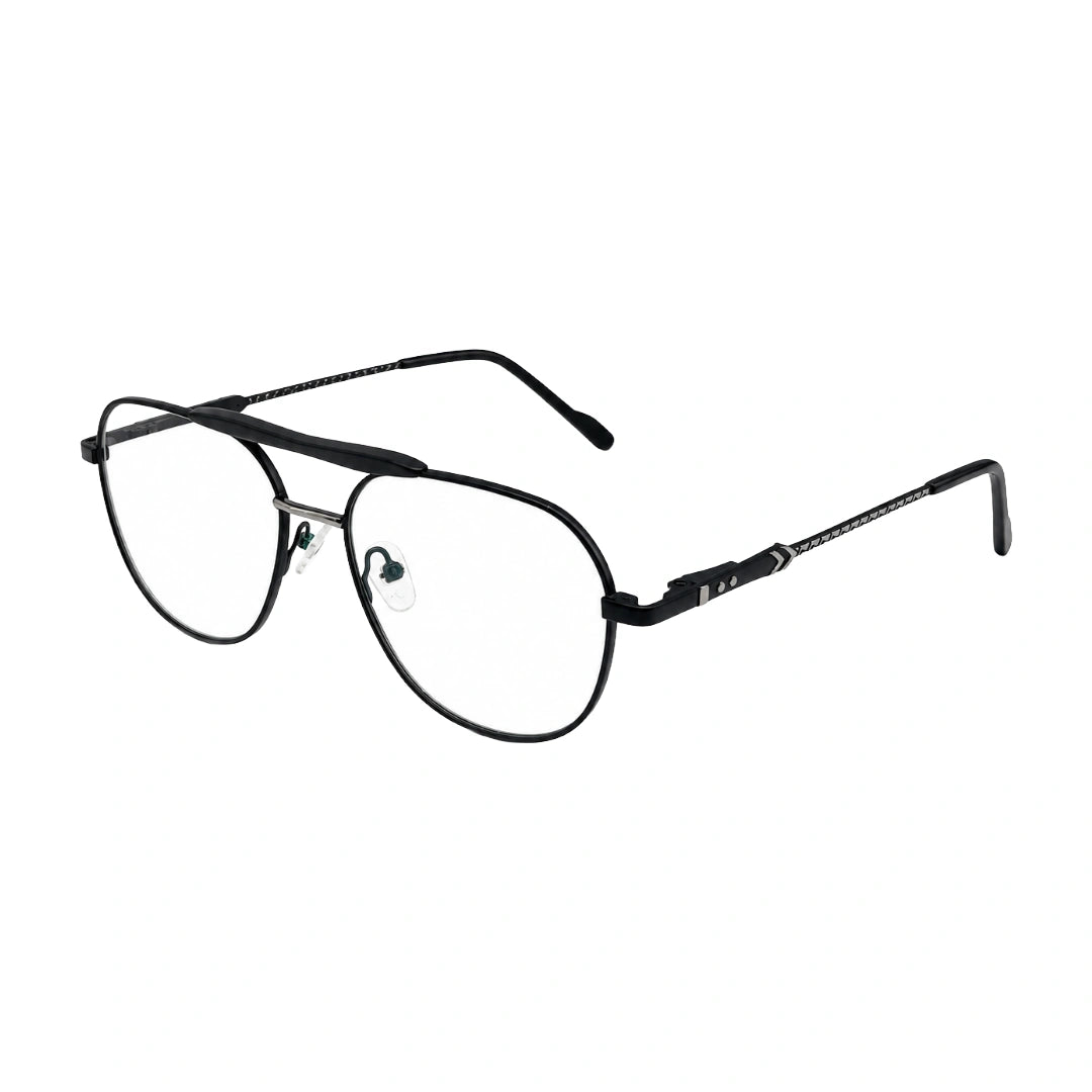 OS Gladiator 10003 lightweight double bridge aviator eyeglasses in black, three-quarter angled view