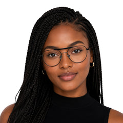 Woman wearing OS Gladiator 10003 lightweight double bridge aviator eyeglasses in black