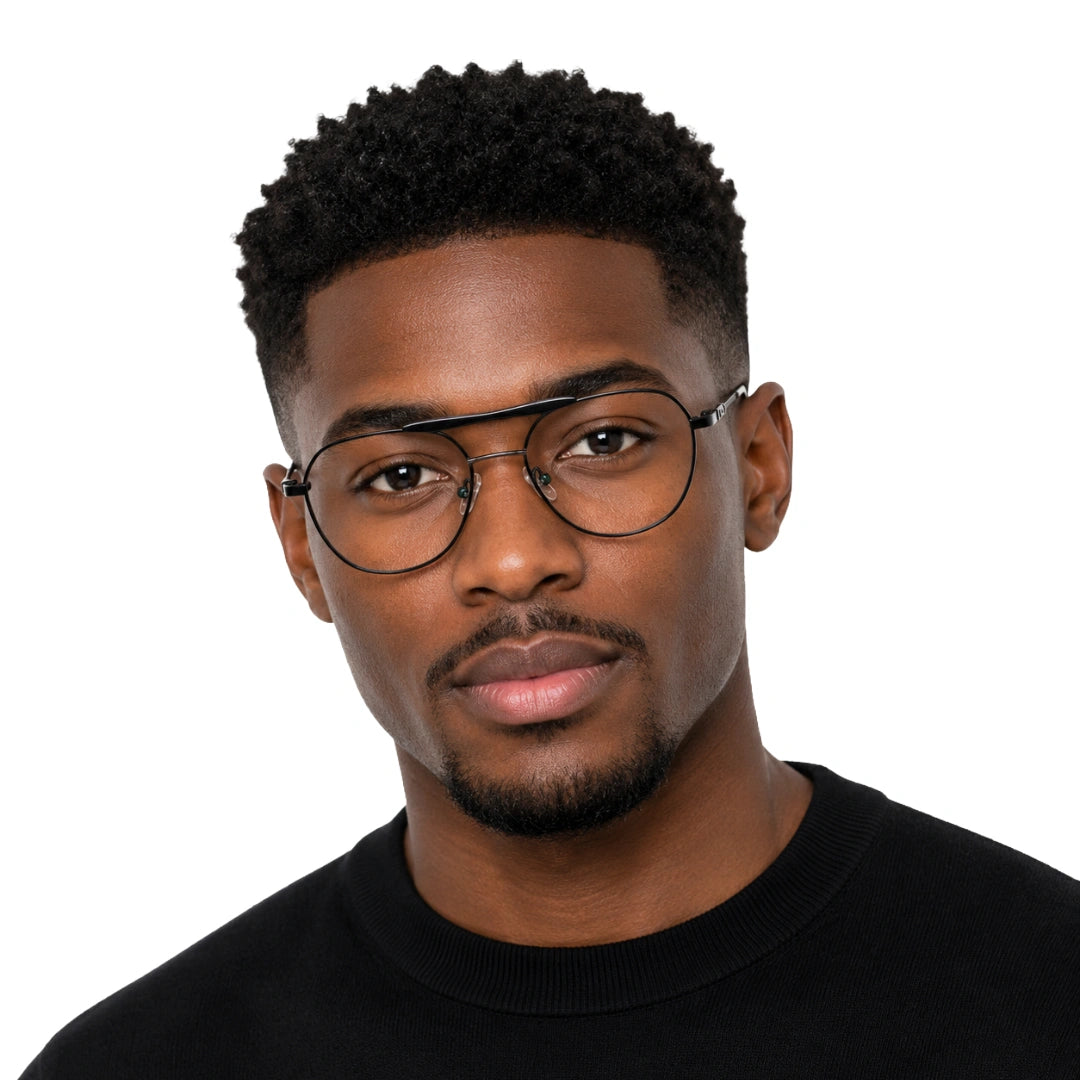 Man wearing OS Gladiator 10003 lightweight double bridge aviator eyeglasses in black
