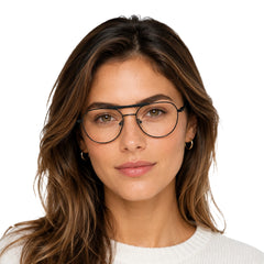 Woman wearing OS Gladiator 10003 lightweight double bridge aviator eyeglasses in black, front view