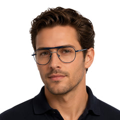 Man wearing OS Gladiator 10003 lightweight double bridge aviator eyeglasses in blue