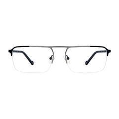 OS Gladiator 10012 half-rim rectangular double bridge prescription eyeglasses in silver and blue, front view