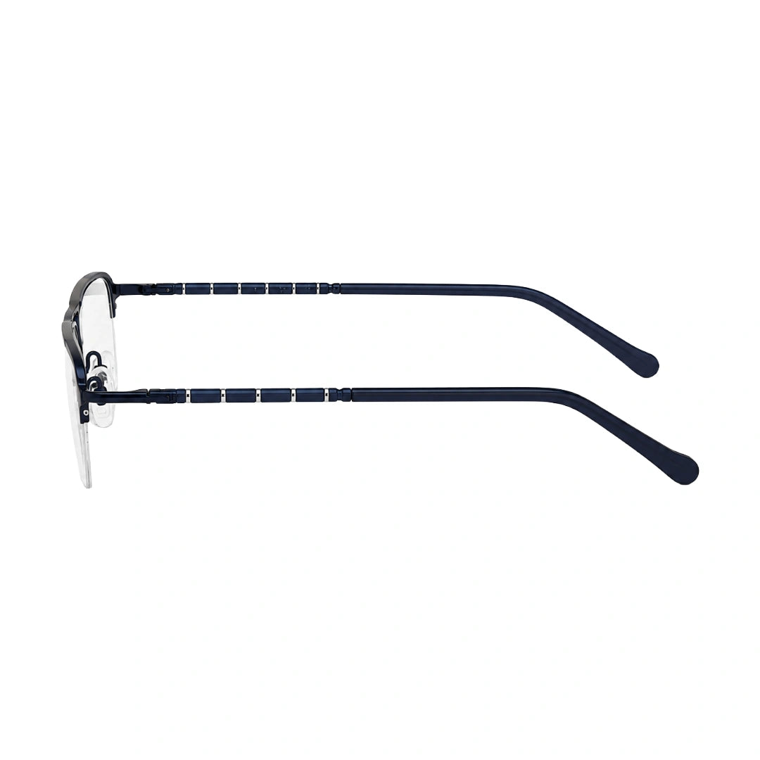 OS Gladiator 10012 half-rim rectangular double bridge prescription eyeglasses in silver and blue, side profile view