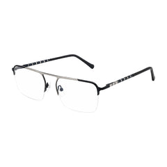 OS Gladiator 10012 half-rim rectangular double bridge prescription eyeglasses in silver and blue, three-quarter angled view