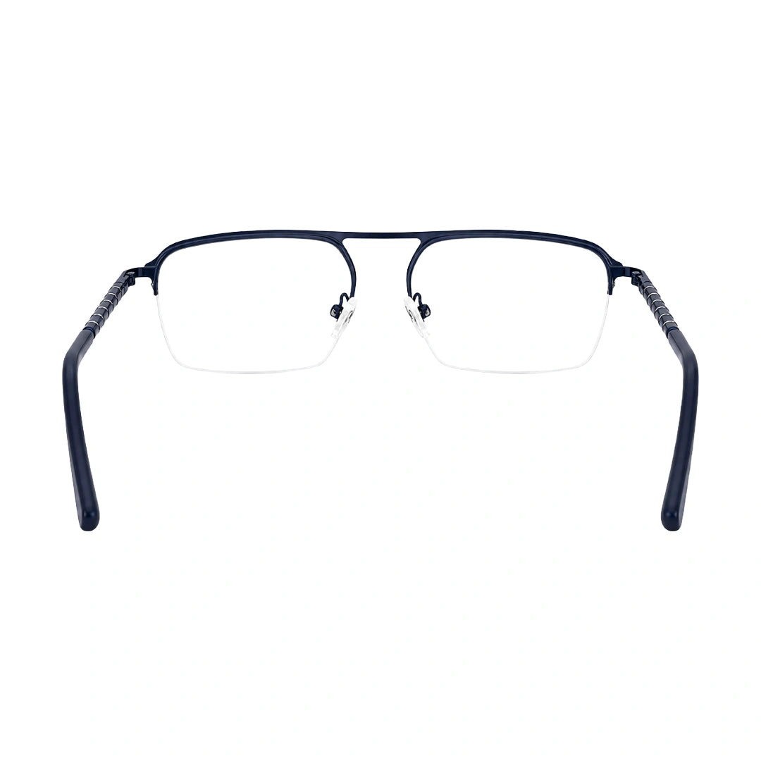 OS Gladiator 10012 half-rim rectangular double bridge prescription eyeglasses in silver and blue, rear view