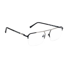 OS Gladiator 10012 half-rim rectangular double bridge prescription eyeglasses in silver and blue, angled view